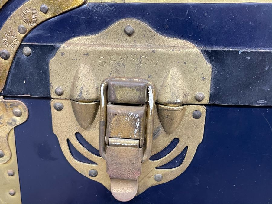 JUST ADDED - Oversized Vintage Metal Samson Steamer Trunk With Original Inserts Trays 36W X 21D X 22H [Photo 8]