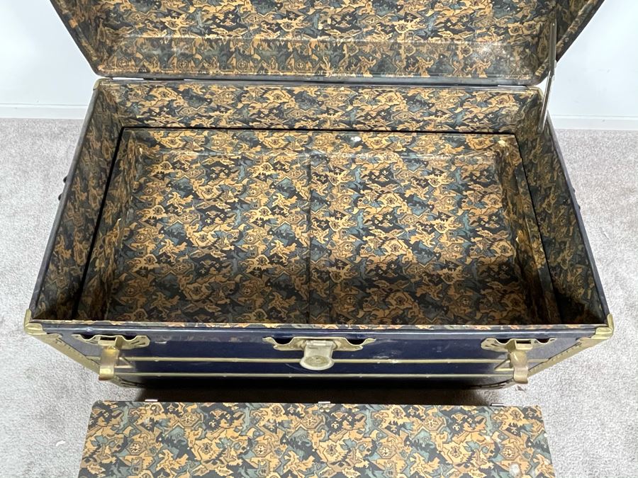 JUST ADDED - Oversized Vintage Metal Samson Steamer Trunk With Original Inserts Trays 36W X 21D X 22H [Photo 4]