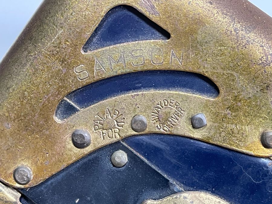 JUST ADDED - Oversized Vintage Metal Samson Steamer Trunk With Original Inserts Trays 36W X 21D X 22H [Photo 11]