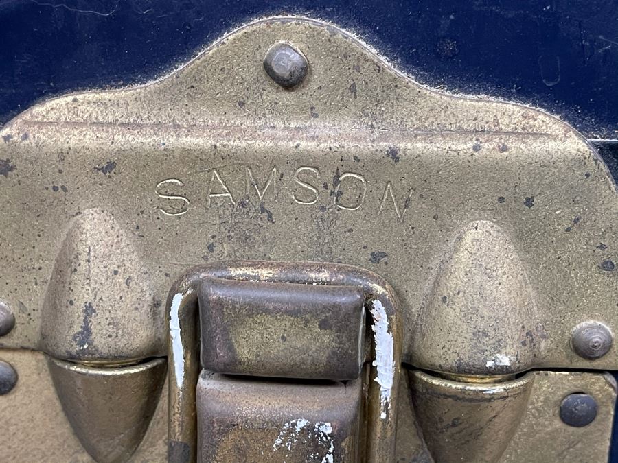 JUST ADDED - Oversized Vintage Metal Samson Steamer Trunk With Original Inserts Trays 36W X 21D X 22H [Photo 9]