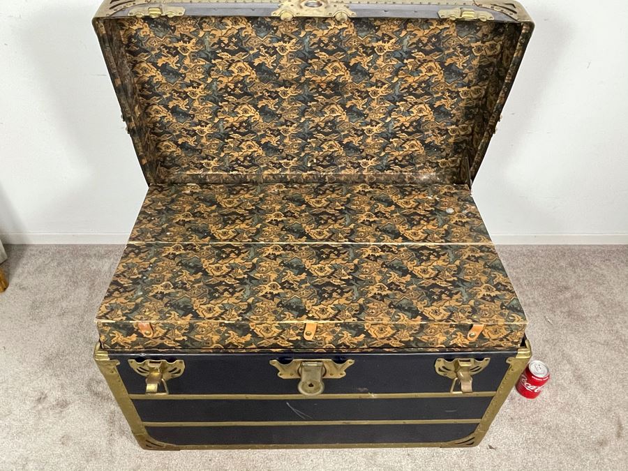 JUST ADDED - Oversized Vintage Metal Samson Steamer Trunk With Original Inserts Trays 36W X 21D X 22H [Photo 17]