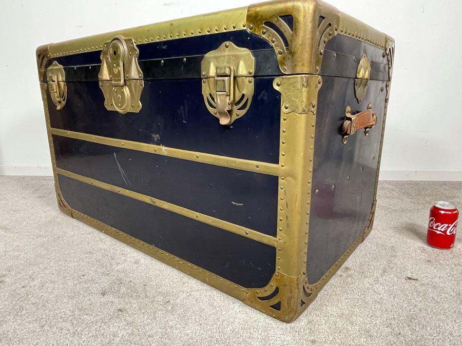 JUST ADDED - Oversized Vintage Metal Samson Steamer Trunk With Original Inserts Trays 36W X 21D X 22H [Photo 13]