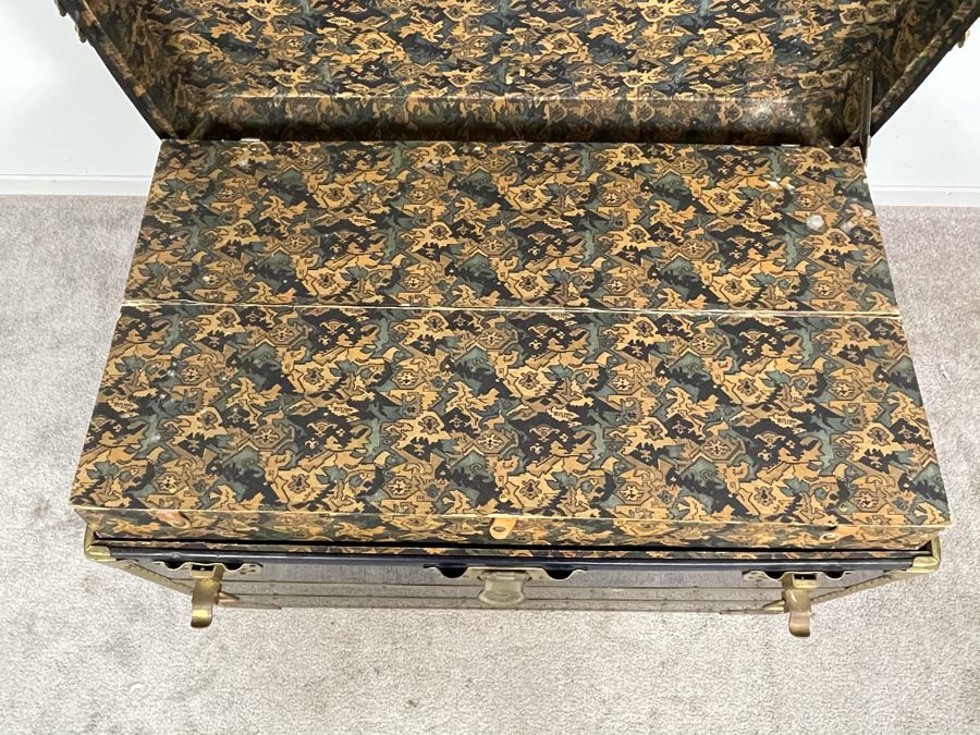 JUST ADDED - Oversized Vintage Metal Samson Steamer Trunk With Original Inserts Trays 36W X 21D X 22H [Photo 18]
