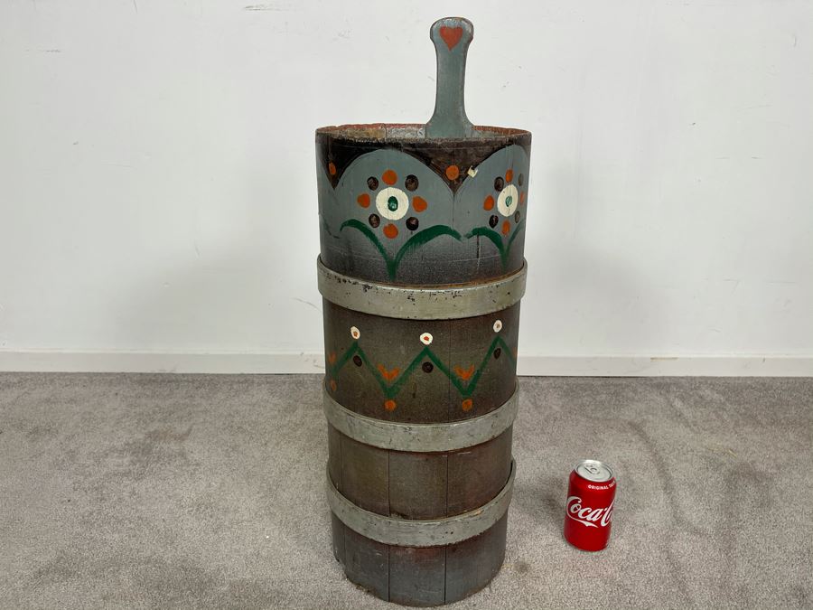 Antique Primitive Hand Painted Wooden Umbrella Stand Floor Vase 10W X 28H [Photo 3]