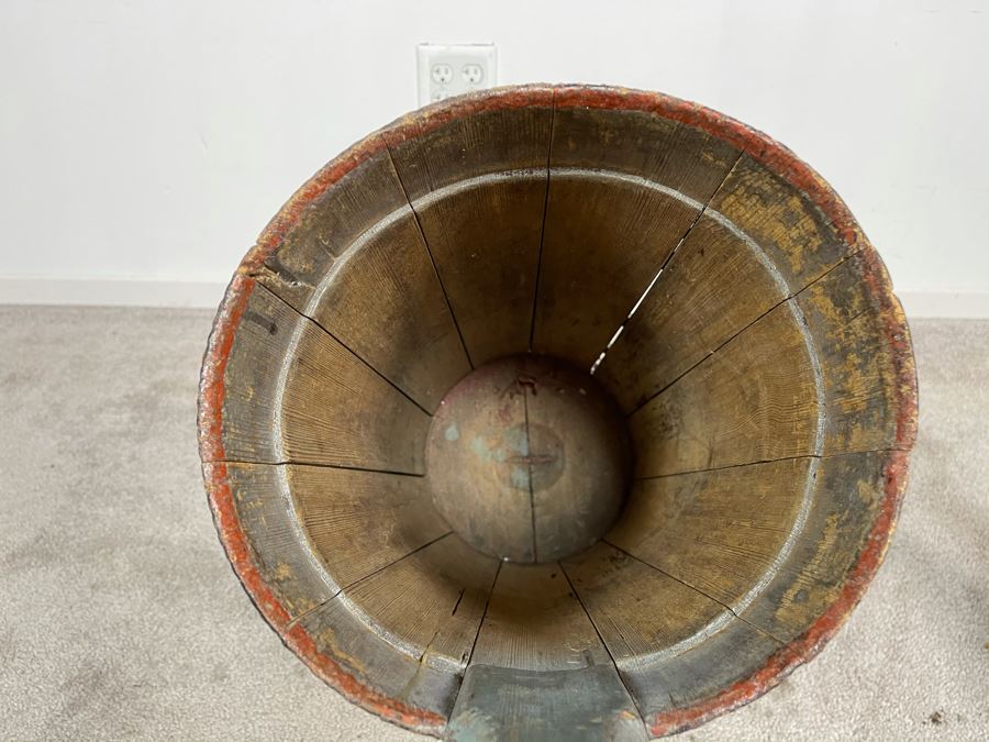 Antique Primitive Hand Painted Wooden Umbrella Stand Floor Vase 10W X 28H [Photo 8]