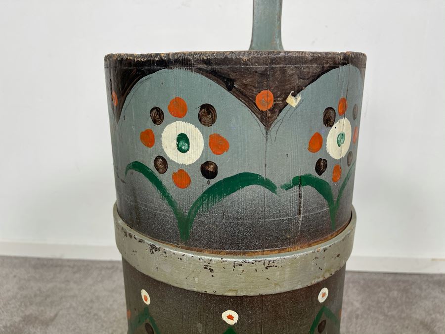 Antique Primitive Hand Painted Wooden Umbrella Stand Floor Vase 10W X 28H [Photo 4]