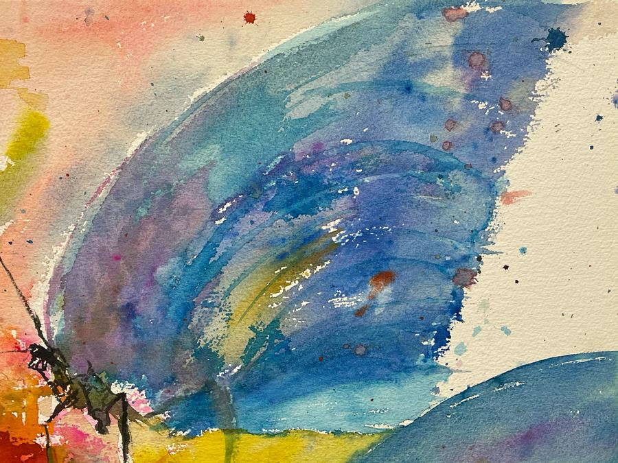 Original Joan Lohrey Butterflies Watercolor Painting On Paper Unsigned 29 X 22 [Photo 5]