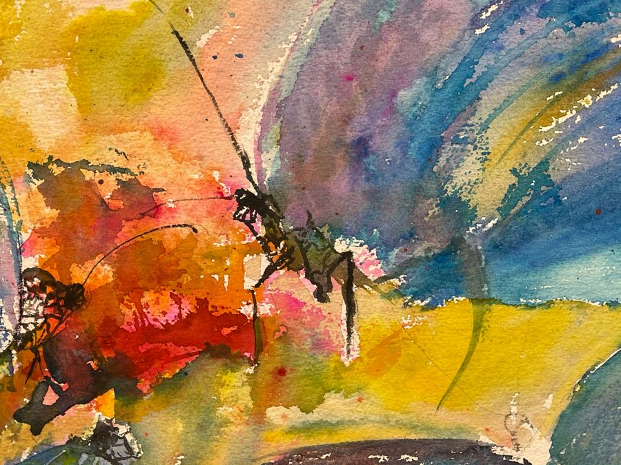 Original Joan Lohrey Butterflies Watercolor Painting On Paper Unsigned 29 X 22 [Photo 4]