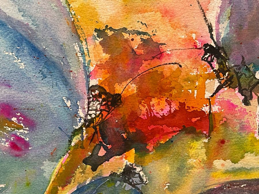 Original Joan Lohrey Butterflies Watercolor Painting On Paper Unsigned 29 X 22 [Photo 7]