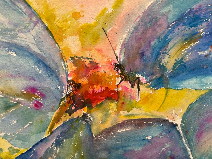 Original Joan Lohrey Butterflies Watercolor Painting On Paper Unsigned 29 X 22 [Photo 3]