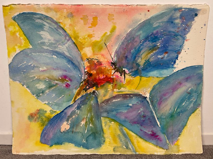 Original Joan Lohrey Butterflies Watercolor Painting On Paper Unsigned 29 X 22 [Photo 1]