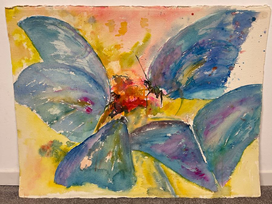 Original Joan Lohrey Butterflies Watercolor Painting On Paper Unsigned 29 X 22 [Photo 2]