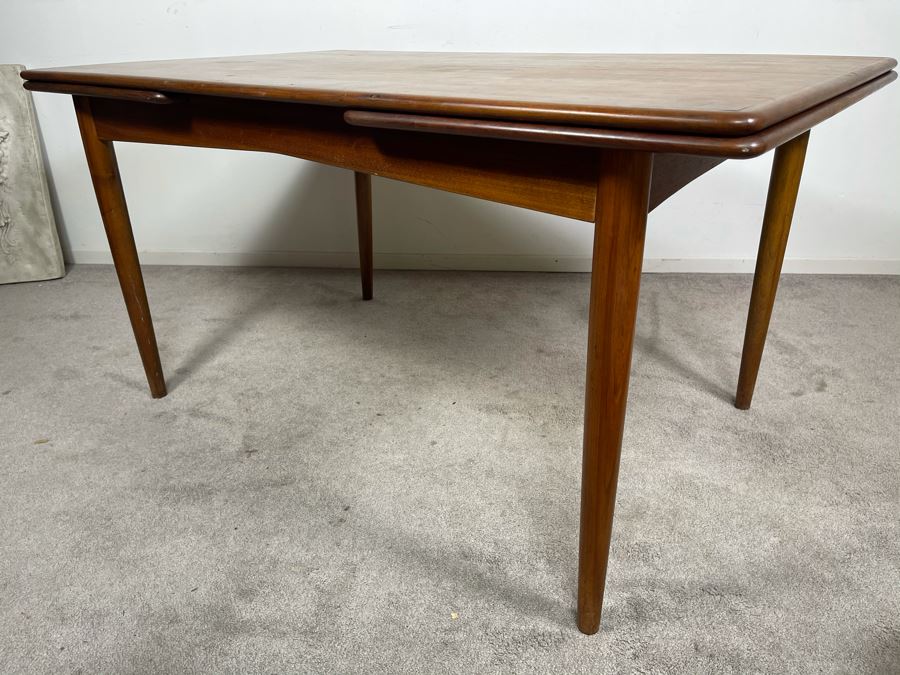 Mid-Century Danish Modern Teak Dining Table With Built-In Leaves Imported By Edgaard Inc Los Angeles, CA 55W (W/O Leaves) X 35D X 29H (Built-In Leaves Extend Table 38') [Photo 11]