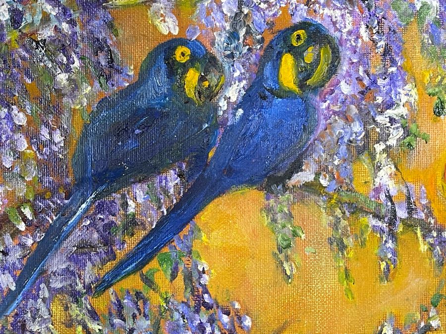 Original Joan Lohrey Signed Painting On Canvas Of Parrots 20 X 16 [Photo 5]