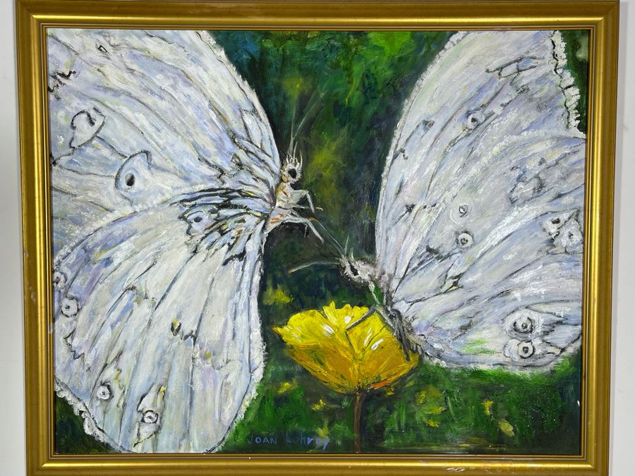 Original Framed Joan Lohrey Signed Painting On Canvas Of Butterflies 30 X 24