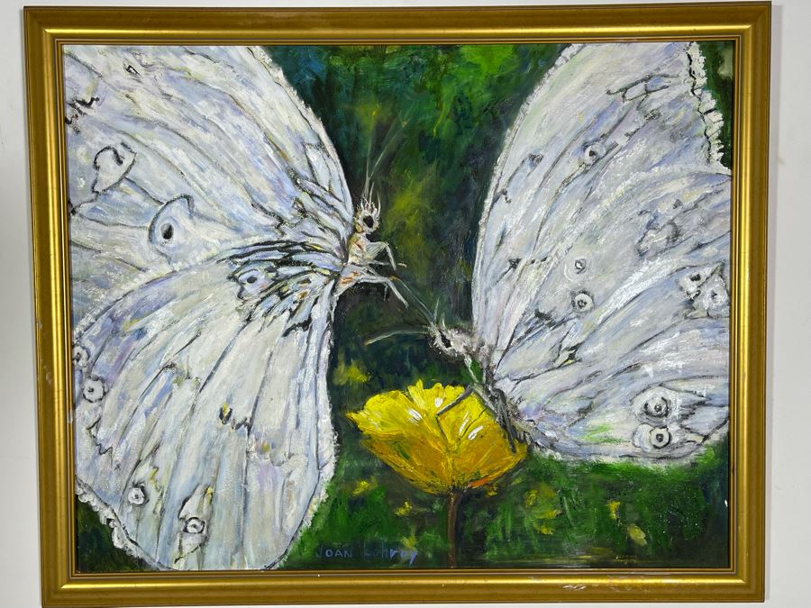 Original Framed Joan Lohrey Signed Painting On Canvas Of Butterflies 30 X 24 [Photo 2]