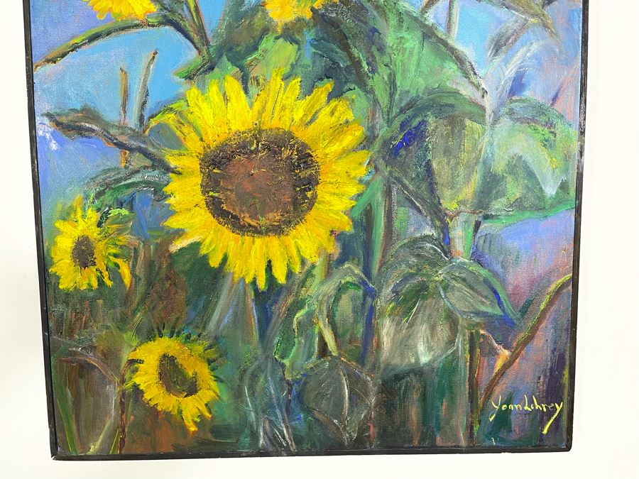 Large Original Framed Joan Lohrey Signed Painting On Canvas Of Sunflowers 22 X 34 [Photo 3]