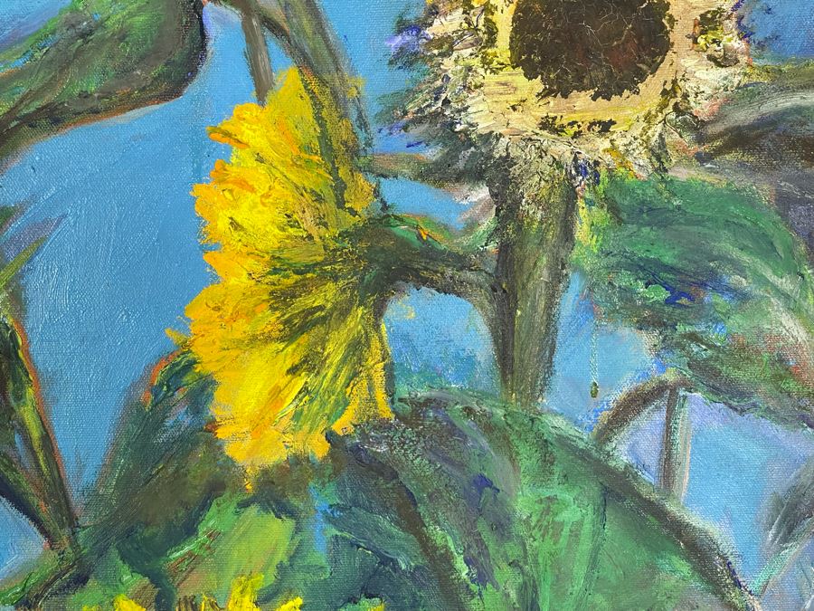 Large Original Framed Joan Lohrey Signed Painting On Canvas Of Sunflowers 22 X 34 [Photo 6]