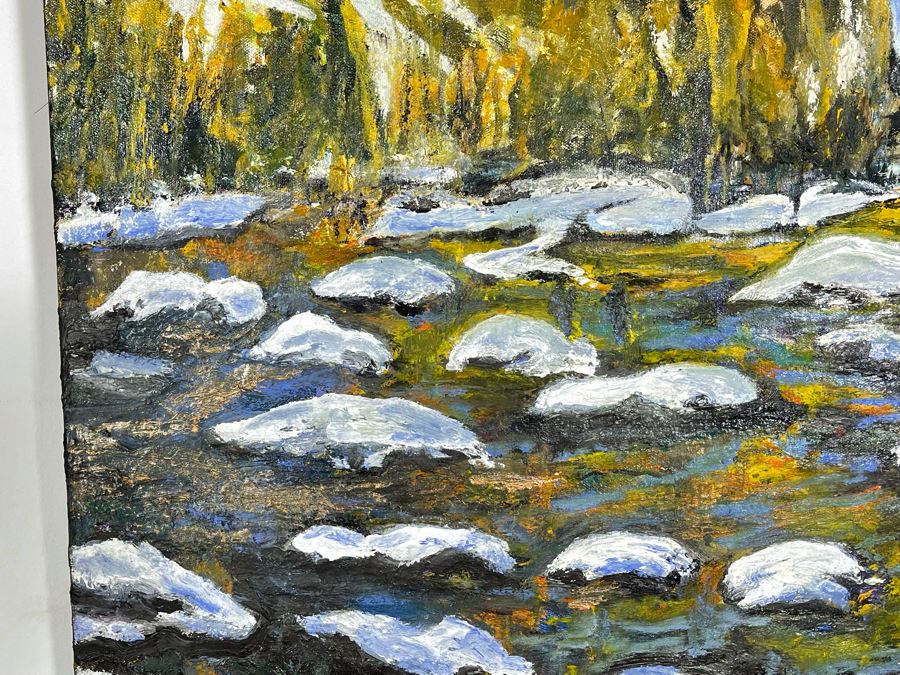 Original Joan Lohrey Signed Painting On Canvas Of Mountain River Scene 30 X 24 [Photo 7]