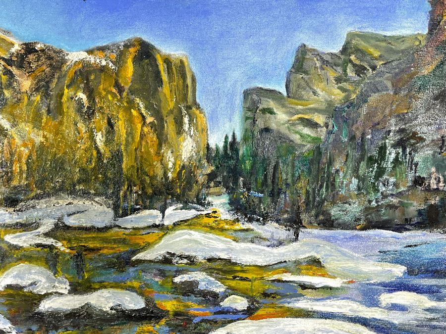 Original Joan Lohrey Signed Painting On Canvas Of Mountain River Scene 30 X 24 [Photo 4]