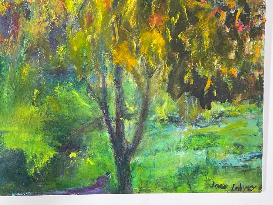 Original Joan Lohrey Signed Abstract Painting On Canvas Of Meadow Tree Scene 28 X 22 [Photo 5]