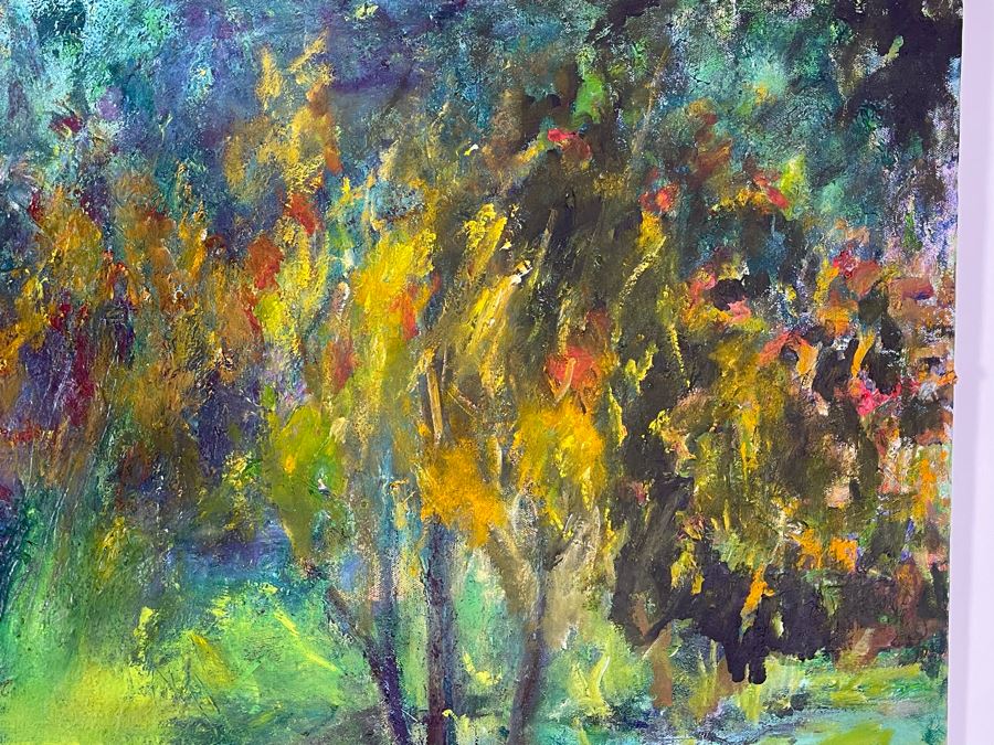 Original Joan Lohrey Signed Abstract Painting On Canvas Of Meadow Tree Scene 28 X 22 [Photo 6]