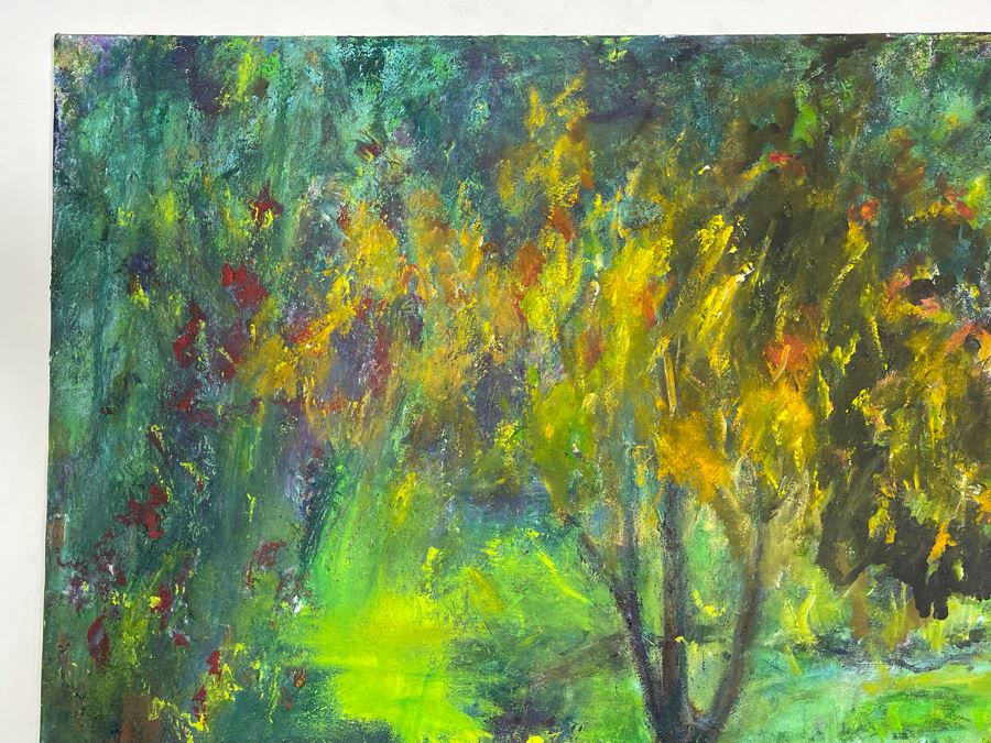 Original Joan Lohrey Signed Abstract Painting On Canvas Of Meadow Tree Scene 28 X 22 [Photo 4]