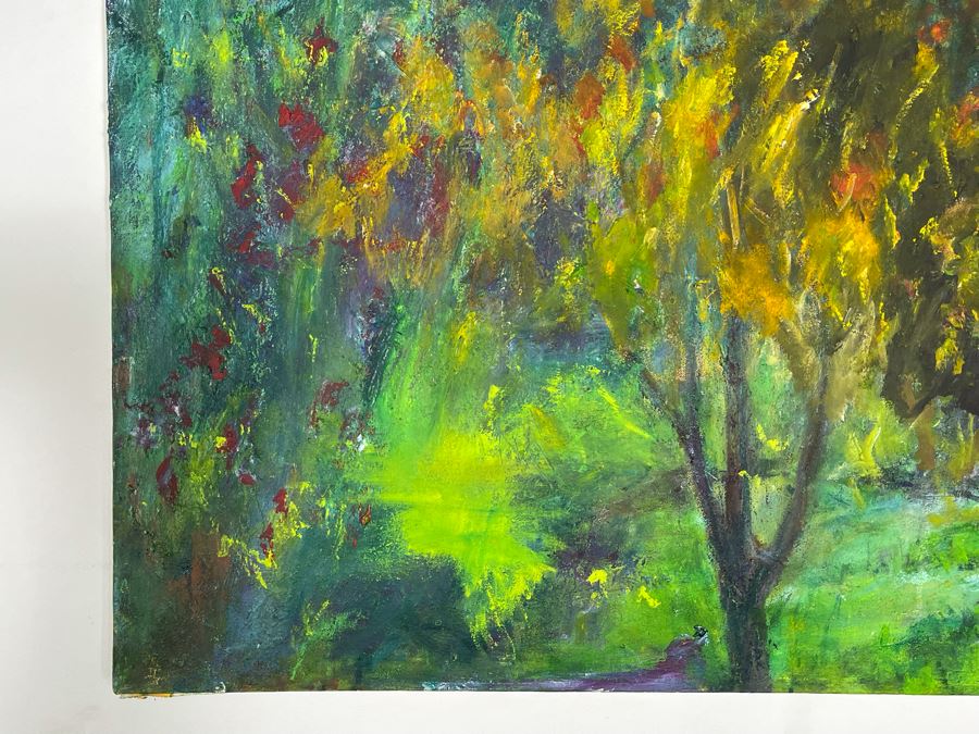 Original Joan Lohrey Signed Abstract Painting On Canvas Of Meadow Tree Scene 28 X 22 [Photo 3]