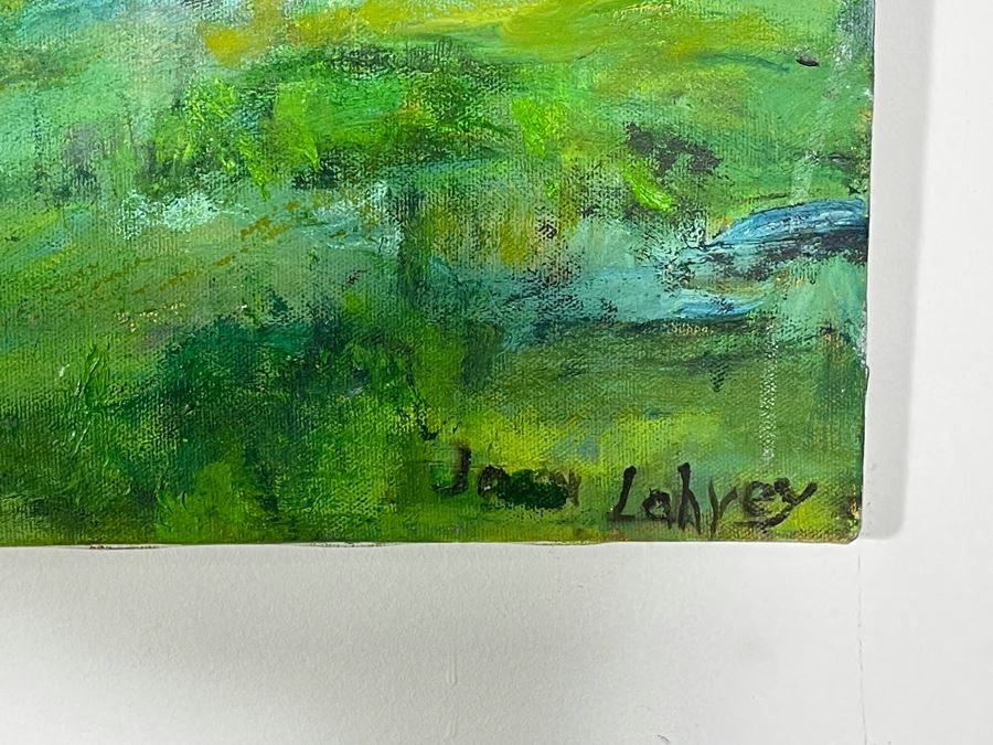 Original Joan Lohrey Signed Abstract Painting On Canvas Of Meadow Tree Scene 28 X 22 [Photo 7]