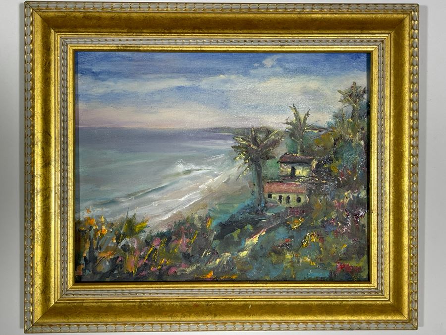 Original Joan Lohrey Signed Framed Plein Air Painting On Canvas Of Southern California Coastline 14 X 11 [Photo 2]