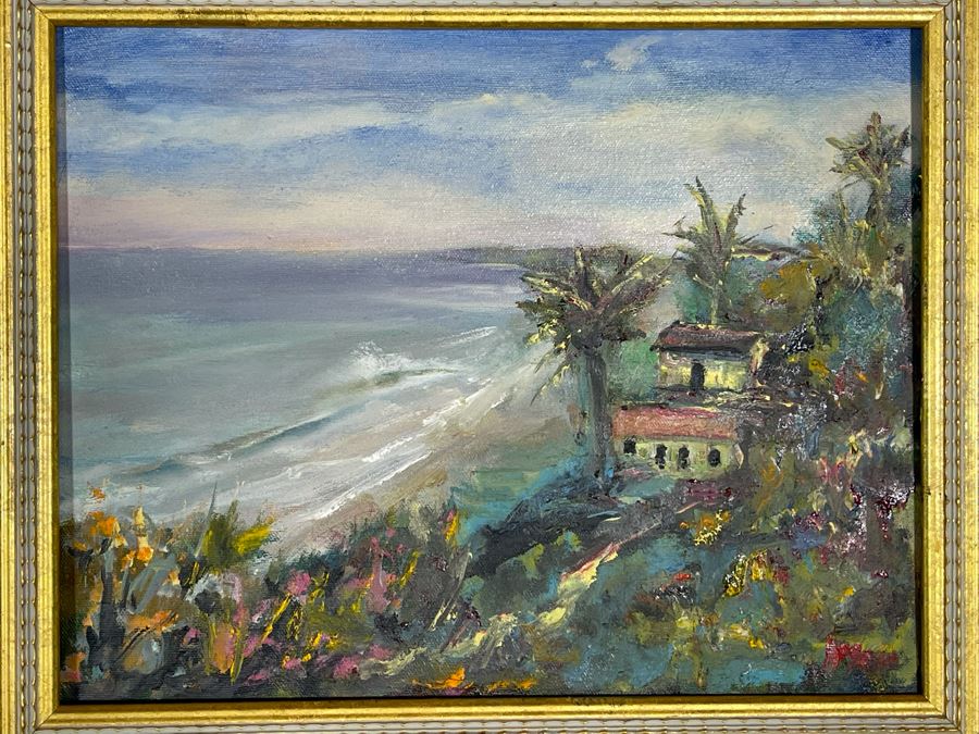 Original Joan Lohrey Signed Framed Plein Air Painting On Canvas Of Southern California Coastline 14 X 11 [Photo 3]