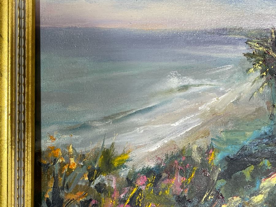 Original Joan Lohrey Signed Framed Plein Air Painting On Canvas Of Southern California Coastline 14 X 11 [Photo 4]