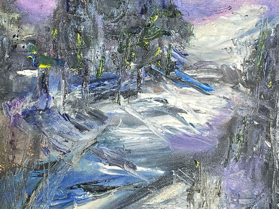 Original Joan Lohrey Signed Framed Painting On Canvas Of Winter Mountain Scene 16 X 20 [Photo 6]