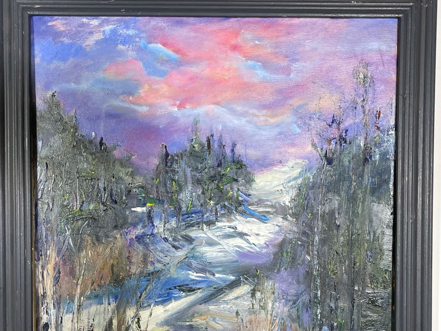 Original Joan Lohrey Signed Framed Painting On Canvas Of Winter Mountain Scene 16 X 20 [Photo 4]