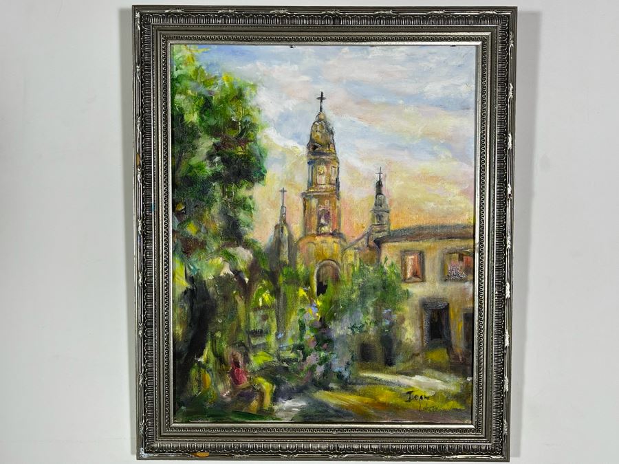 Original Joan Lohrey Signed Framed Painting On Canvas Of Cathedral City Scene 16 X 20