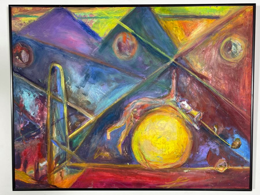 Original Early Joan Lohrey Framed Painting Of Circus Scene (Signed Joan Van Valkenburgh On Back - Maiden Name - Father Was Artist H. A. Van Valkenburgh) [Photo 2]