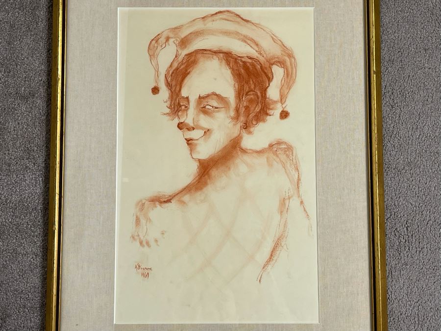 Framed Original A. Etienne 1969 Jester Drawing 13 X 20.5 [Photo 2]