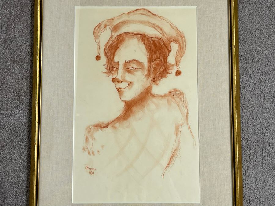 Framed Original A. Etienne 1969 Jester Drawing 13 X 20.5 [Photo 1]