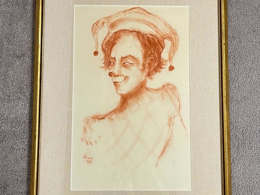 Framed Original A. Etienne 1969 Jester Drawing 13 X 20.5 [Photo 3]