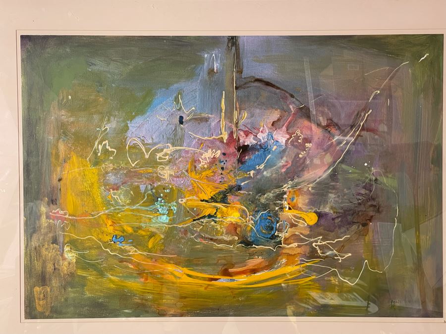 Original Joan Lohrey Framed Signed Abstract Modernist Painting 34 X 23 (Behind Plexiglass - Slight Background Reflection Showing Up In Photos) [Photo 3]