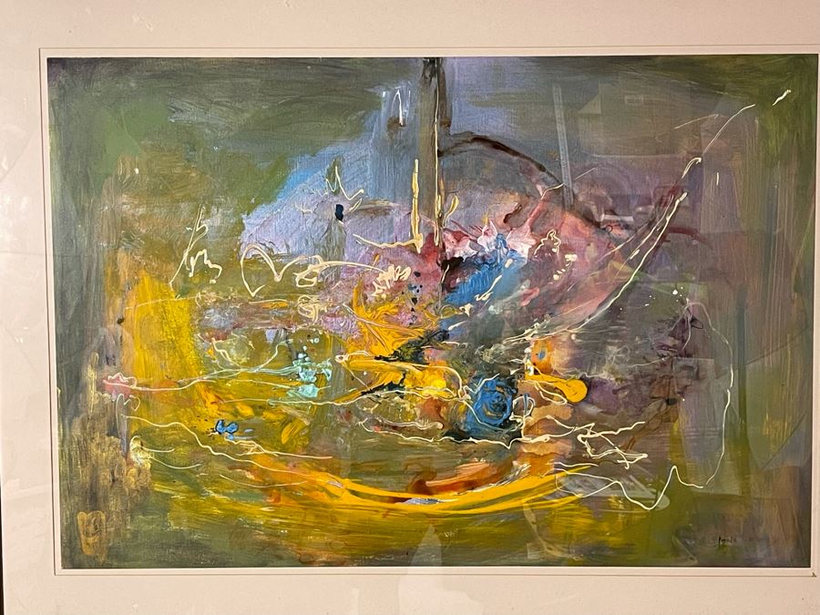 Original Joan Lohrey Framed Signed Abstract Modernist Painting 34 X 23 (Behind Plexiglass - Slight Background Reflection Showing Up In Photos) [Photo 2]