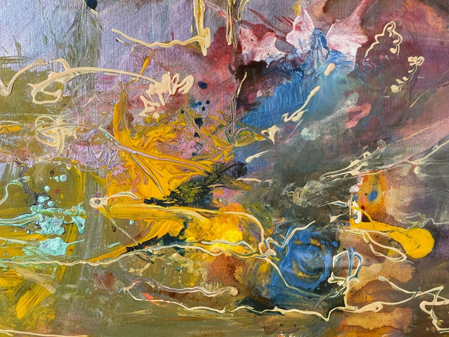 Original Joan Lohrey Framed Signed Abstract Modernist Painting 34 X 23 (Behind Plexiglass - Slight Background Reflection Showing Up In Photos) [Photo 6]