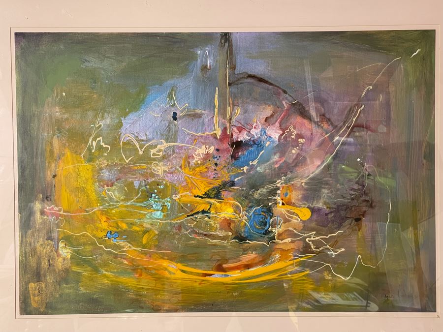 Original Joan Lohrey Framed Signed Abstract Modernist Painting 34 X 23 (Behind Plexiglass - Slight Background Reflection Showing Up In Photos) [Photo 4]