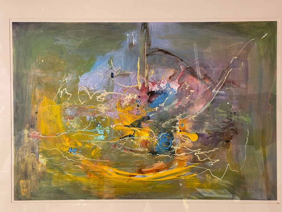 Original Joan Lohrey Framed Signed Abstract Modernist Painting 34 X 23 (Behind Plexiglass - Slight Background Reflection Showing Up In Photos) [Photo 5]
