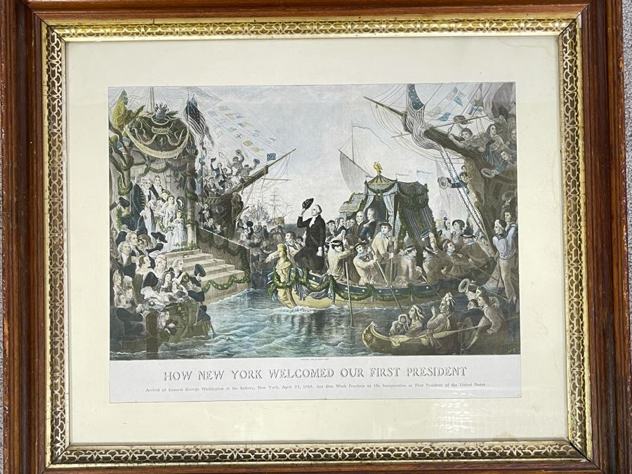 Vintage Framed Print Of 'How New York Welcomed Our First President - George Washington' By Joseph Laing 18 X 14 [Photo 4]