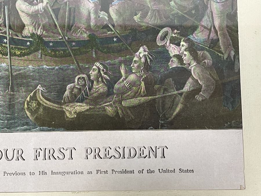 Vintage Framed Print Of 'How New York Welcomed Our First President - George Washington' By Joseph Laing 18 X 14 [Photo 6]