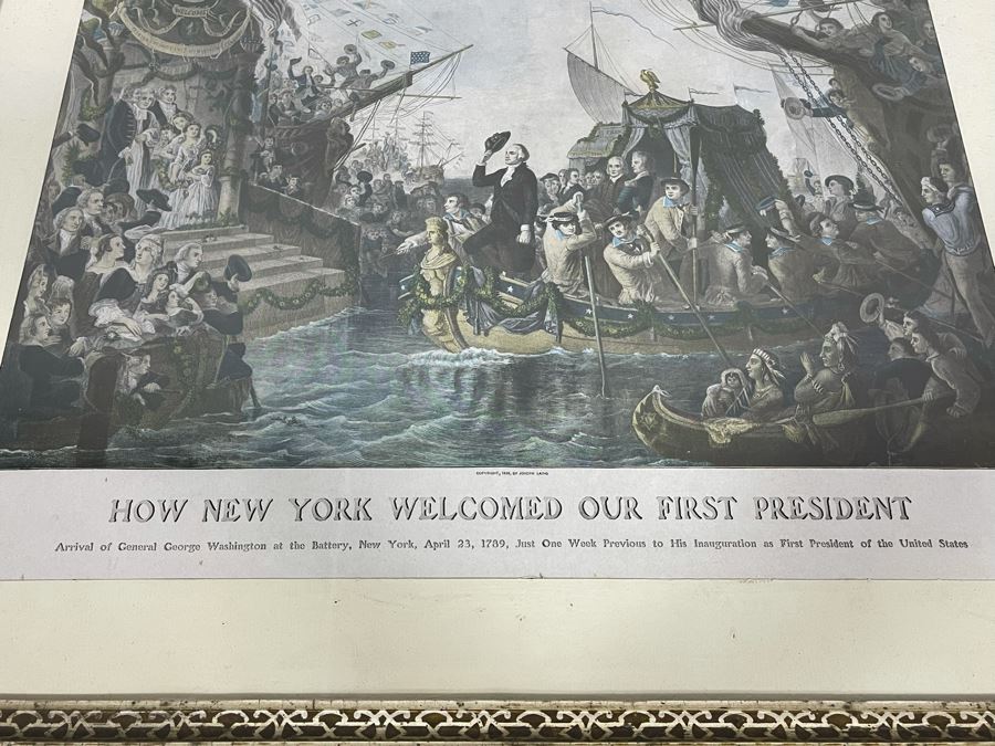 Vintage Framed Print Of 'How New York Welcomed Our First President - George Washington' By Joseph Laing 18 X 14 [Photo 27]