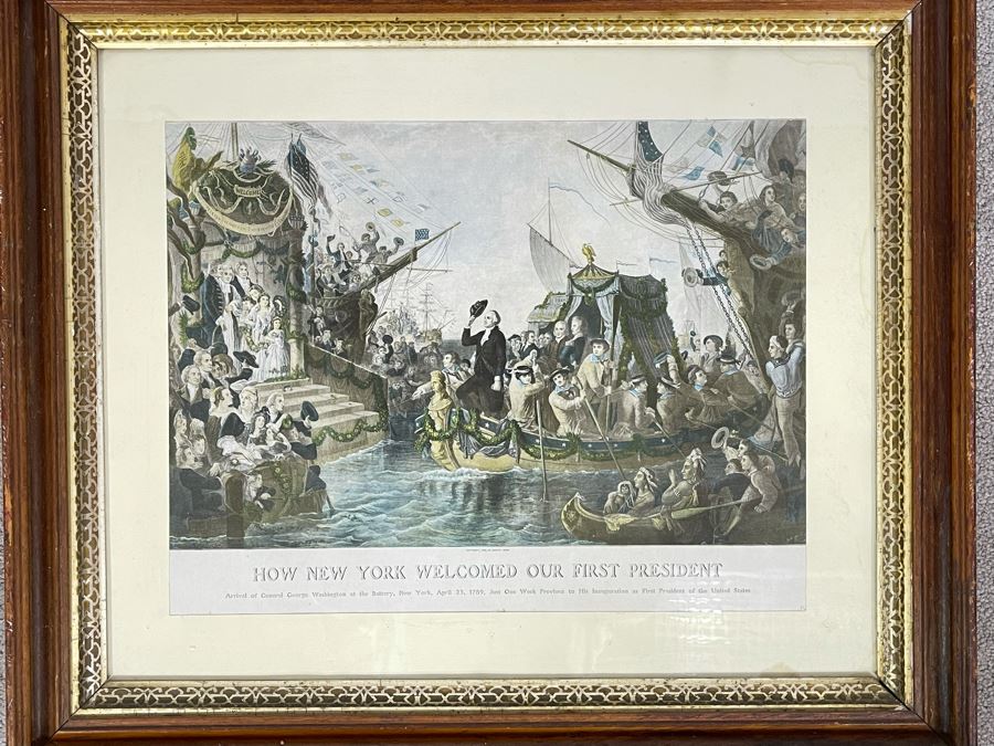 Vintage Framed Print Of 'How New York Welcomed Our First President - George Washington' By Joseph Laing 18 X 14 [Photo 3]