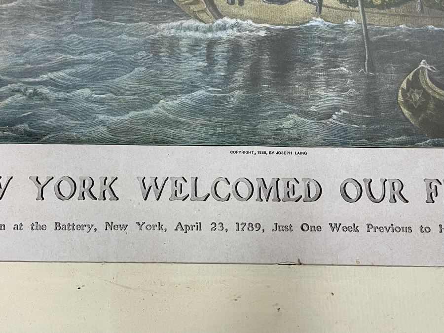 Vintage Framed Print Of 'How New York Welcomed Our First President - George Washington' By Joseph Laing 18 X 14 [Photo 29]