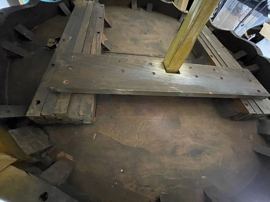 Rare French Provincial Dining Table With Light Blue Leather Top - Comes With Two Leaves (See Second Photo For Full Table Length) 48' Without Leaves - Each Leaf Is 20.5' (Slides Very Smoothly) [Photo 14]